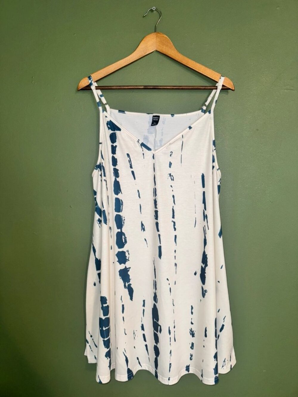 Emery Rose White Indigo Blue Shibori Stripe Swing Cami Dress 3XL